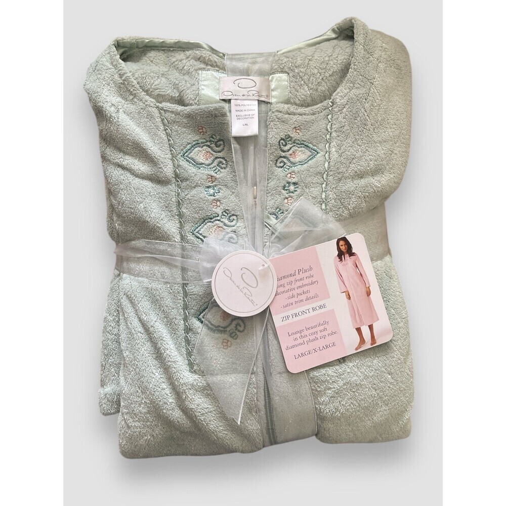 Oscar de la renta Zip Front Diamond Robe Women’s L/XL Sage NWT Embroidered